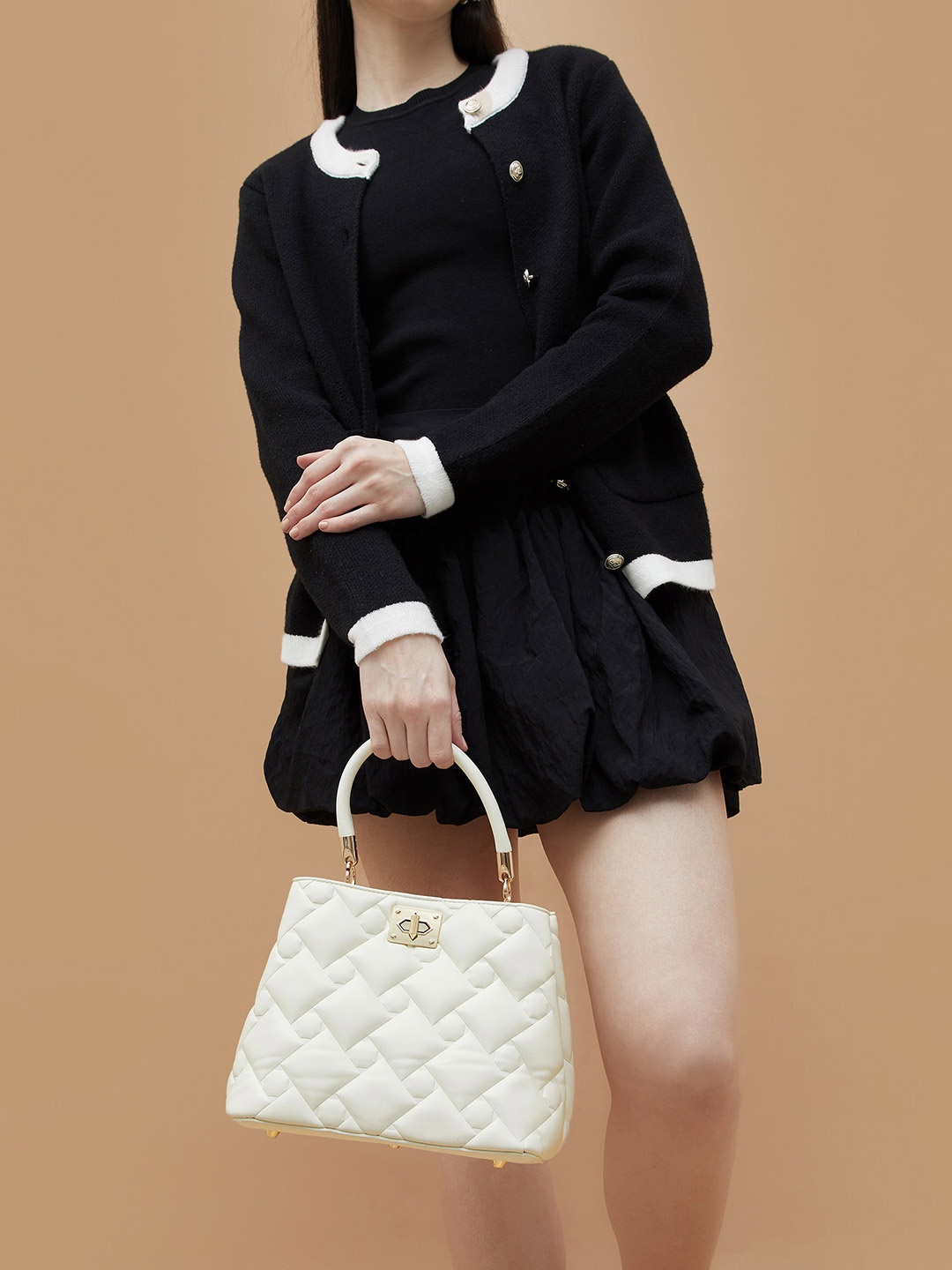 

Ginger by Lifestyle PU Structured Handheld Bag with Quilted, Off white