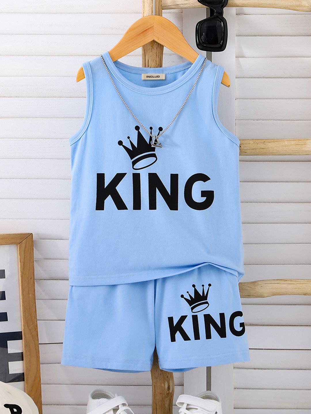

INCLUD Boys Typography Printed T-shirt With Shorts, Blue