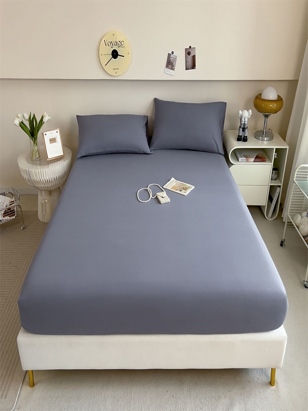 

JC HOME Grey Cotton 220 TC Queen Bedsheet Set 1.5 m x 2.0 m