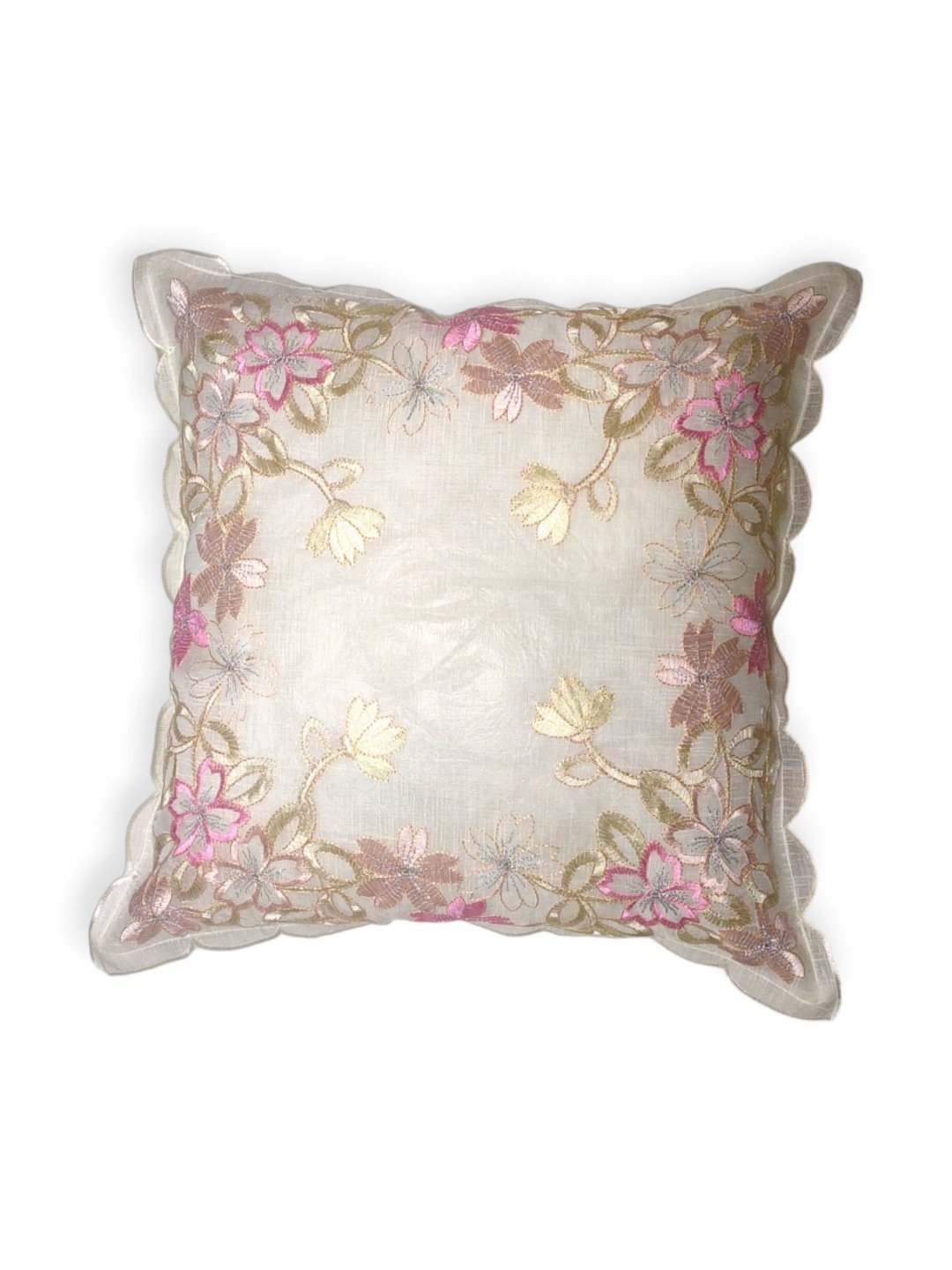 

MONKDECOR Pink & Gold-Toned Floral Embroidered Square Cushion Covers