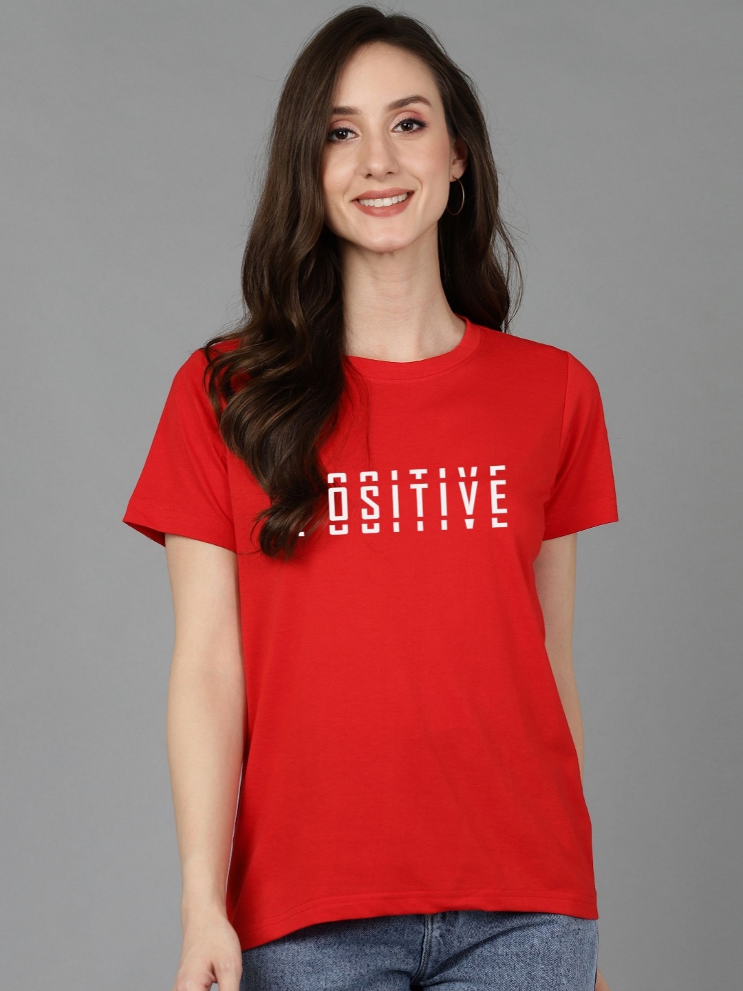 

Adyavastram Women Typography Printed Cotton T-shirt, Red