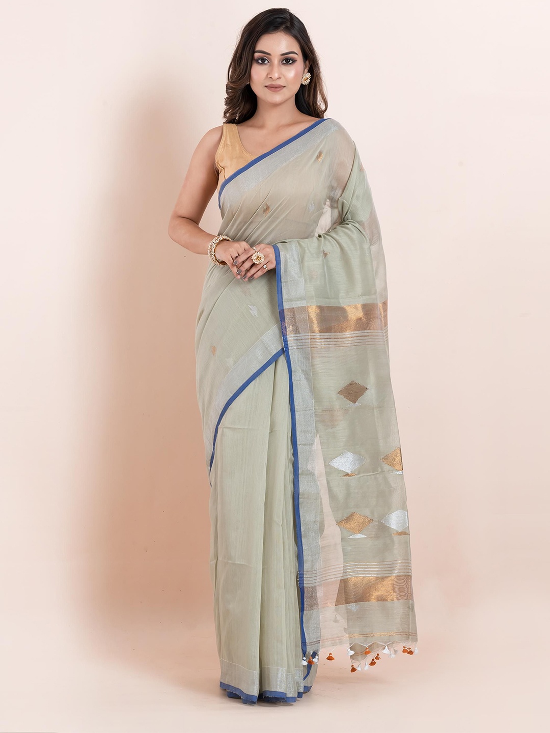 

PUKU Woven Design Pure Cotton Saree, Off white