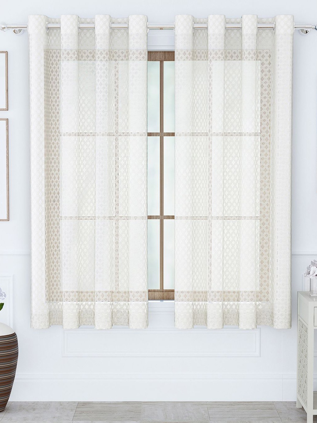 

Story@home Serene Off White 2 Pieces Abstract Printed Sheer Window Curtains