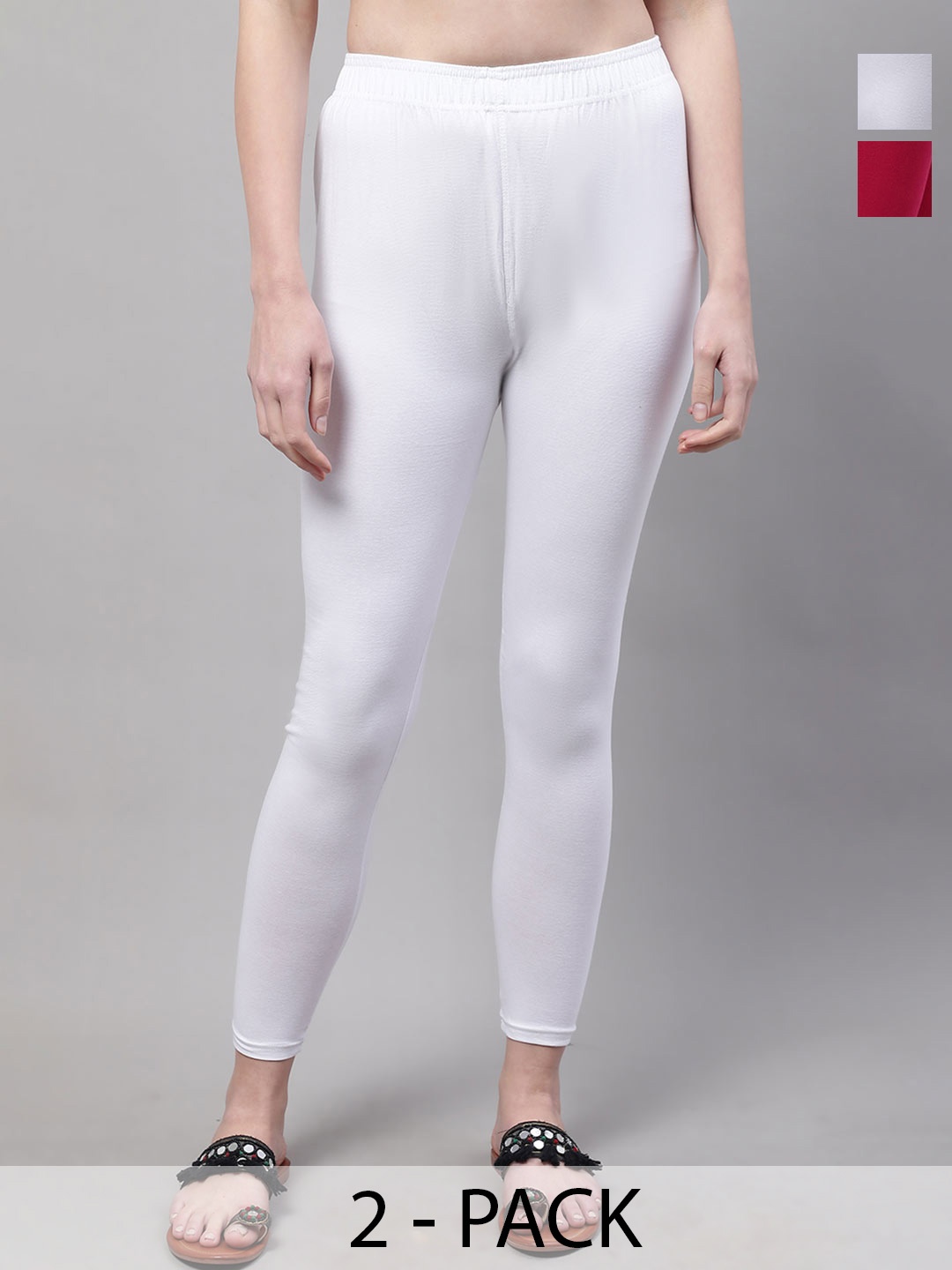 

Valles365 by S.C. Pack Of 2 Women Cotton Mid-Rise Ankle-Length Leggings, White