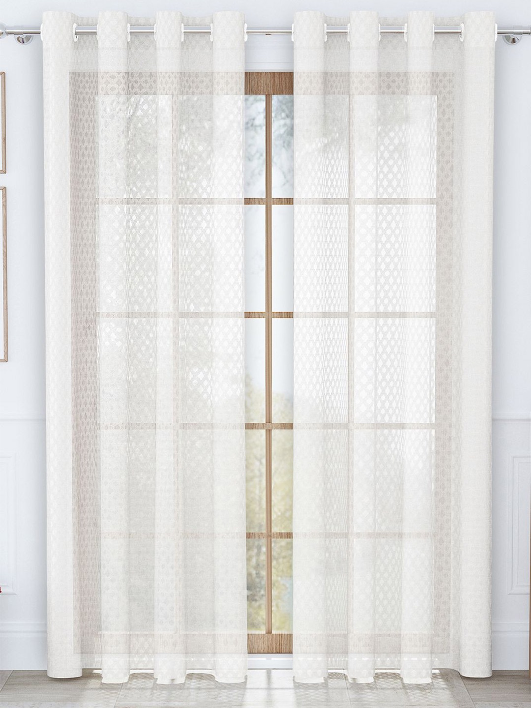 

Story@home Serene Off White 2 Pieces Abstract Printed Sheer Long Door Curtains