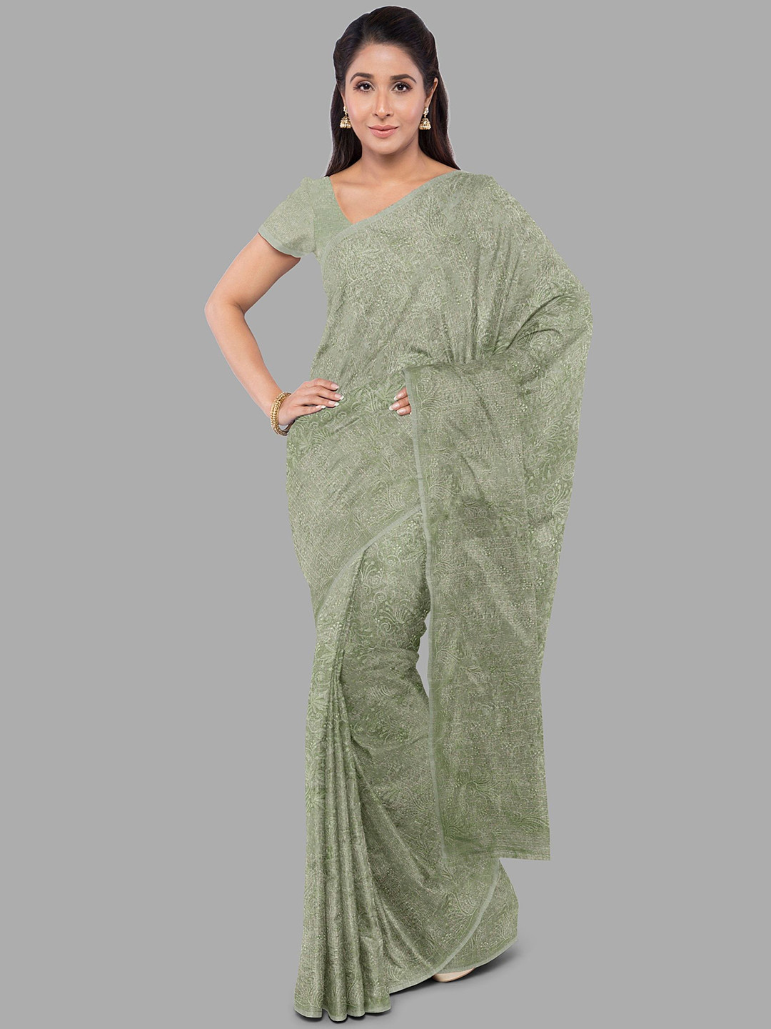 

The Chennai Silks Ethnic Motifs Printed Tissue Banarasi Saree, Green