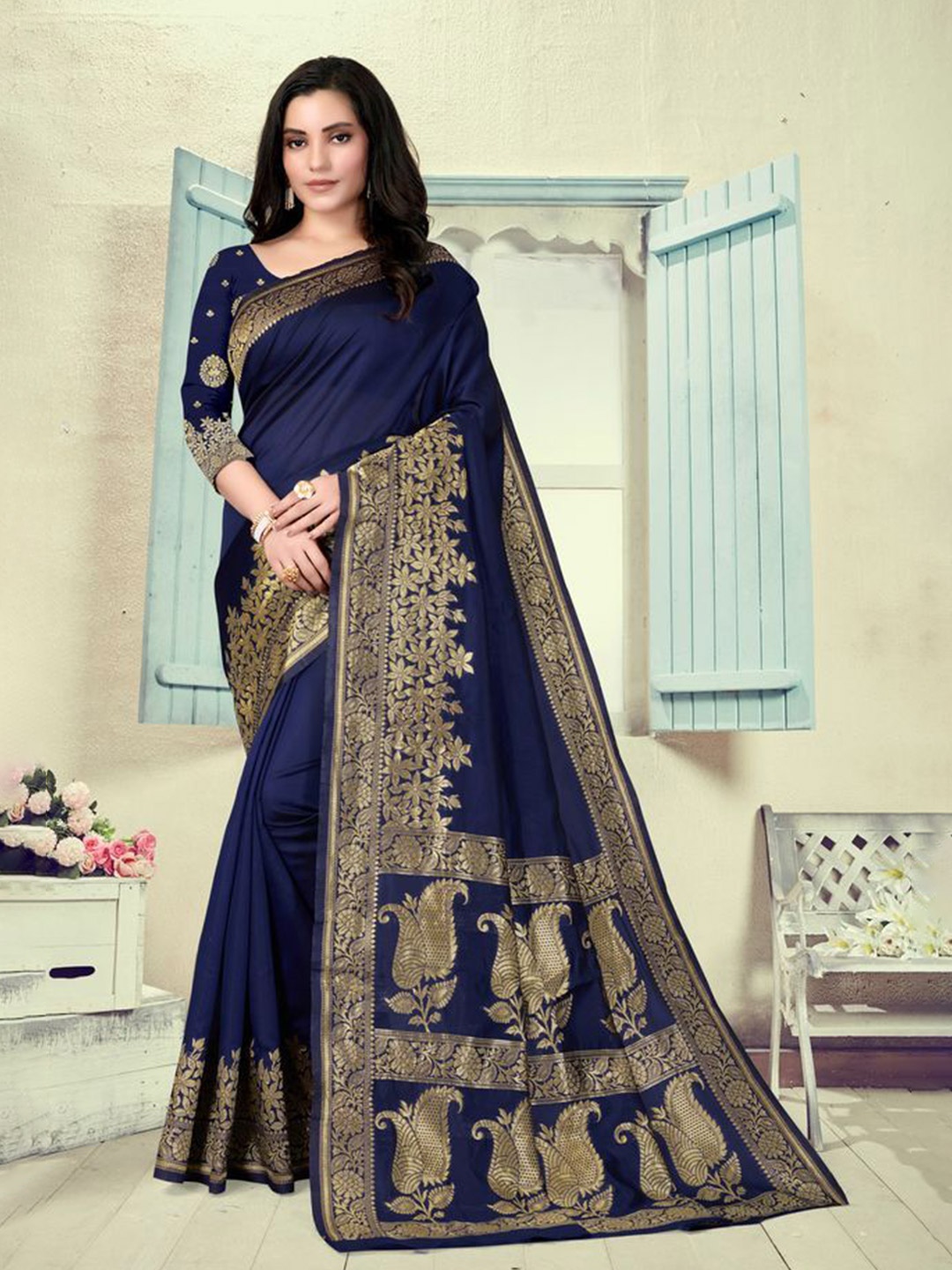 

Exclusiva Woven Design Zari Banarasi Saree, Navy blue