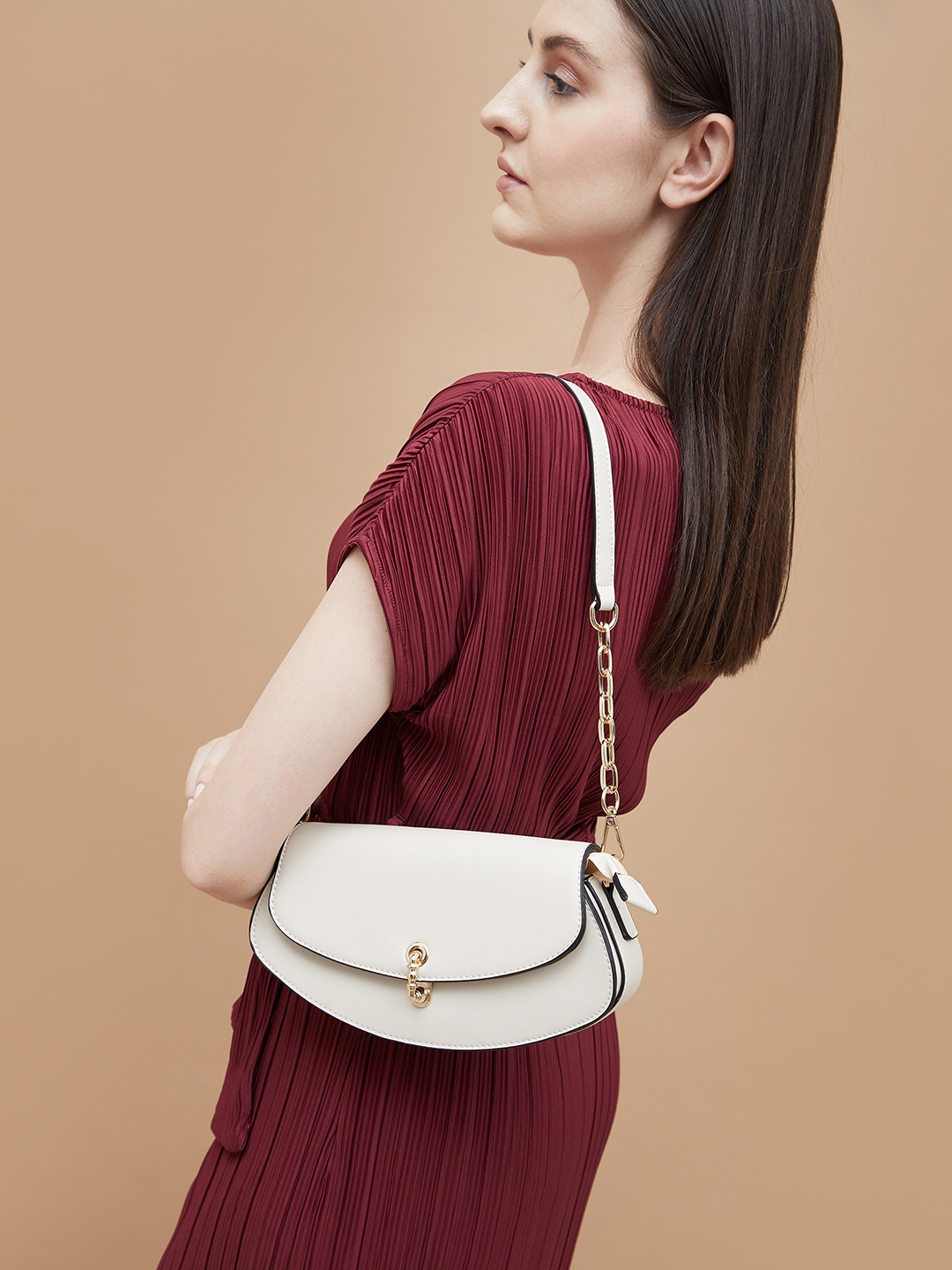 

CODE by Lifestyle PU Structured Shoulder Bag with Tasselled, Beige