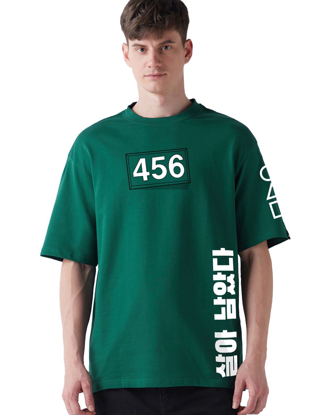 

Bewakoof Heavy Duty Men Typography Printed Round Neck Cotton Oversized T-shirt, Green