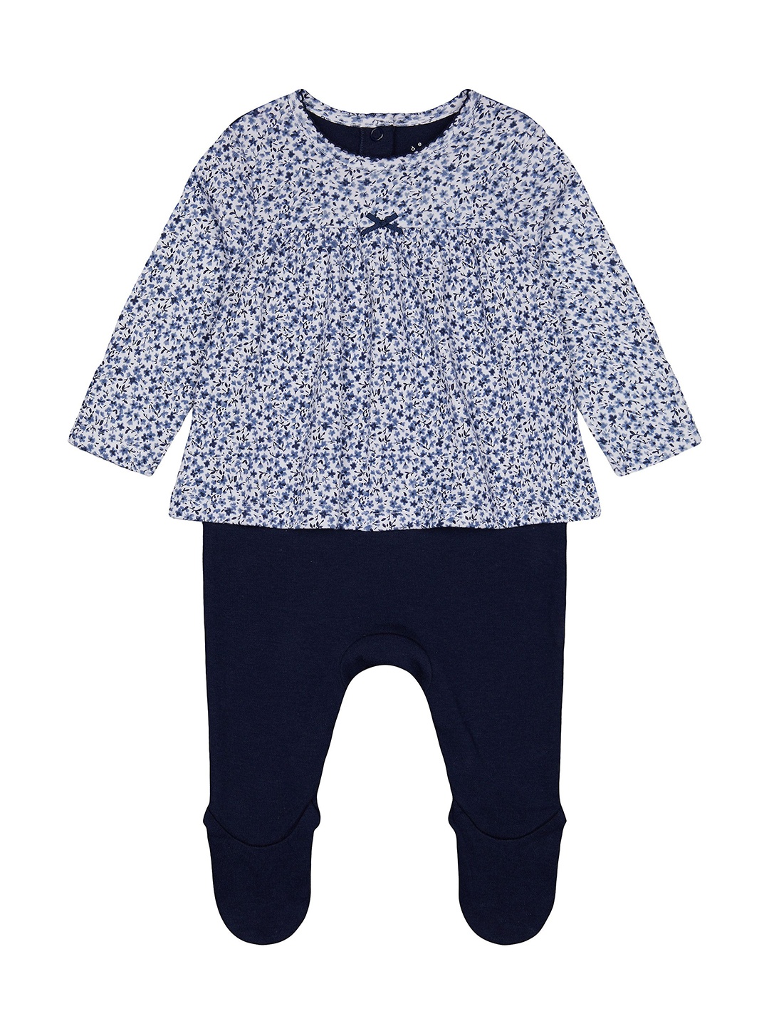 

mothercare Infant Girls Printed Pure Cotton Rompers, Navy blue