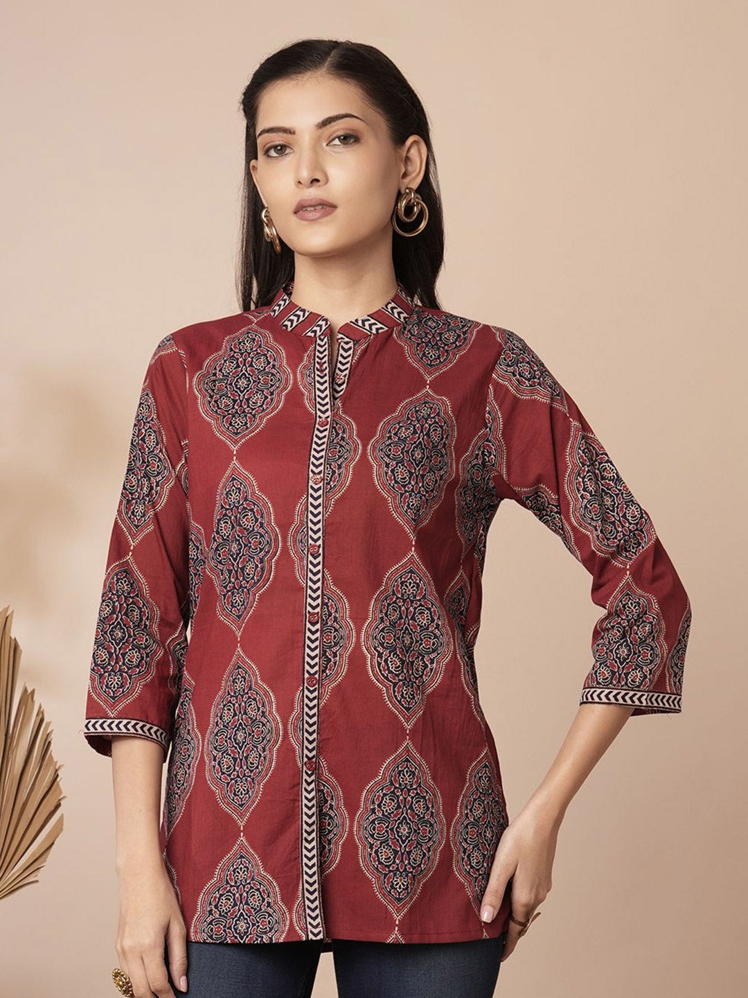 

FASHOR Women Ethnic Motifs Printed Pure Cotton Kurti, Rust