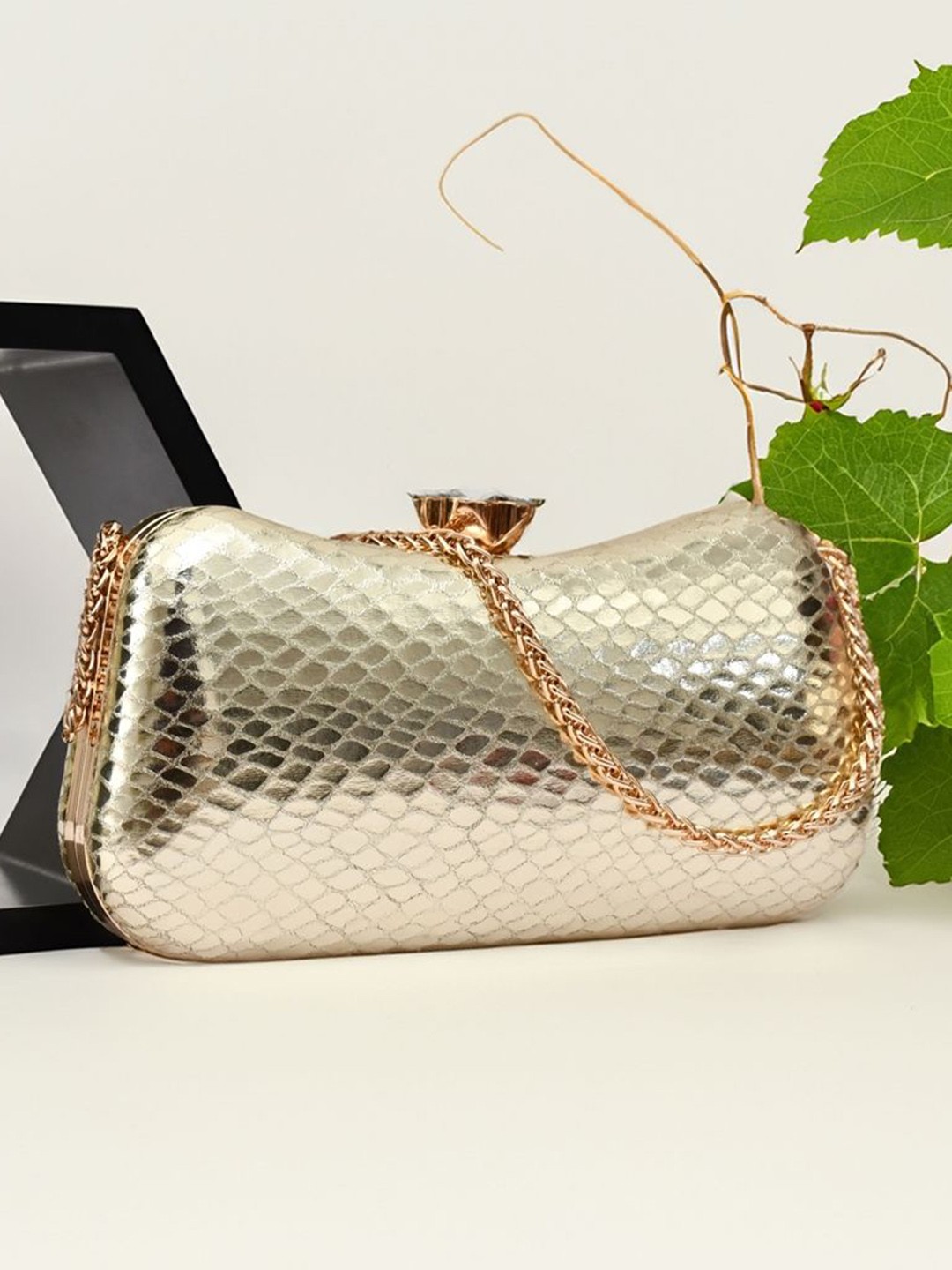 

FOR THE BEAUTIFUL YOU Checked Purse Clutch, Gold