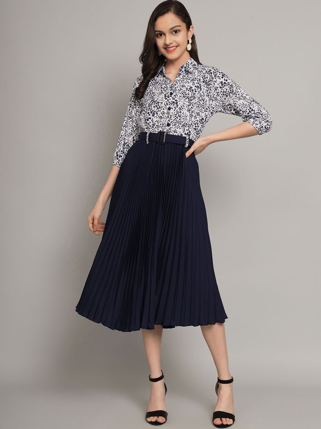 

OTABU Girls Fit & Flare Dress with Belt, Blue