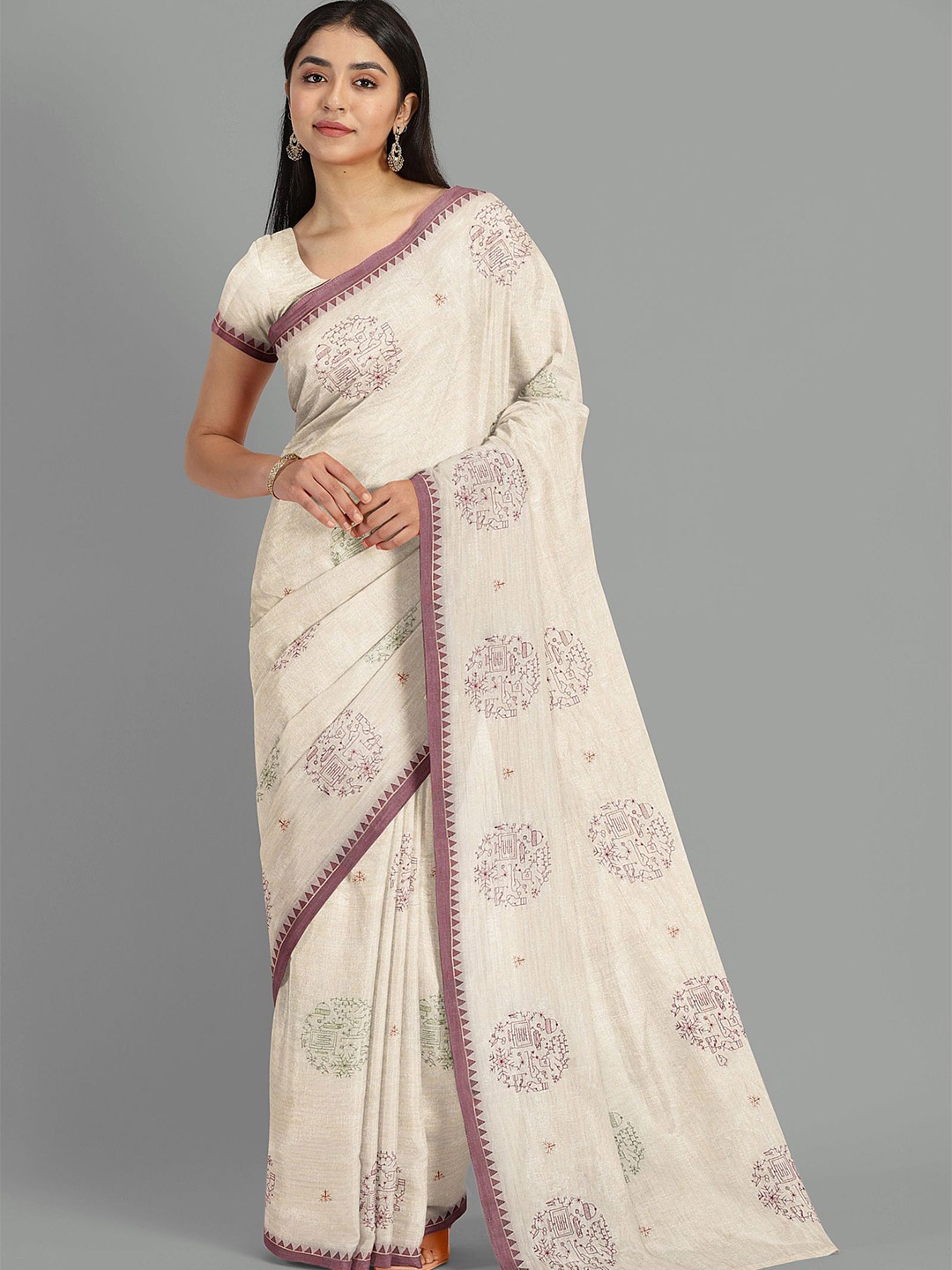 

The Chennai Silks Ethnic Motifs Sambalpuri Saree, Beige