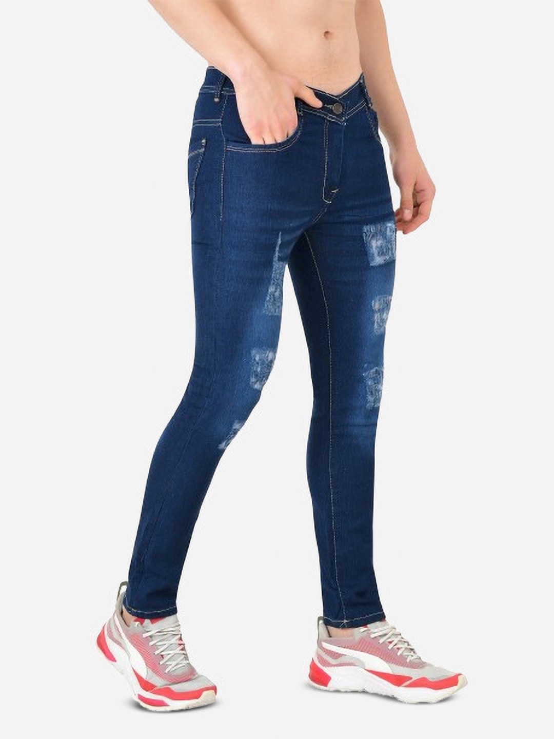 

COMFITS Men Classic Low Distress Light Fade Stretchable Jeans, Blue
