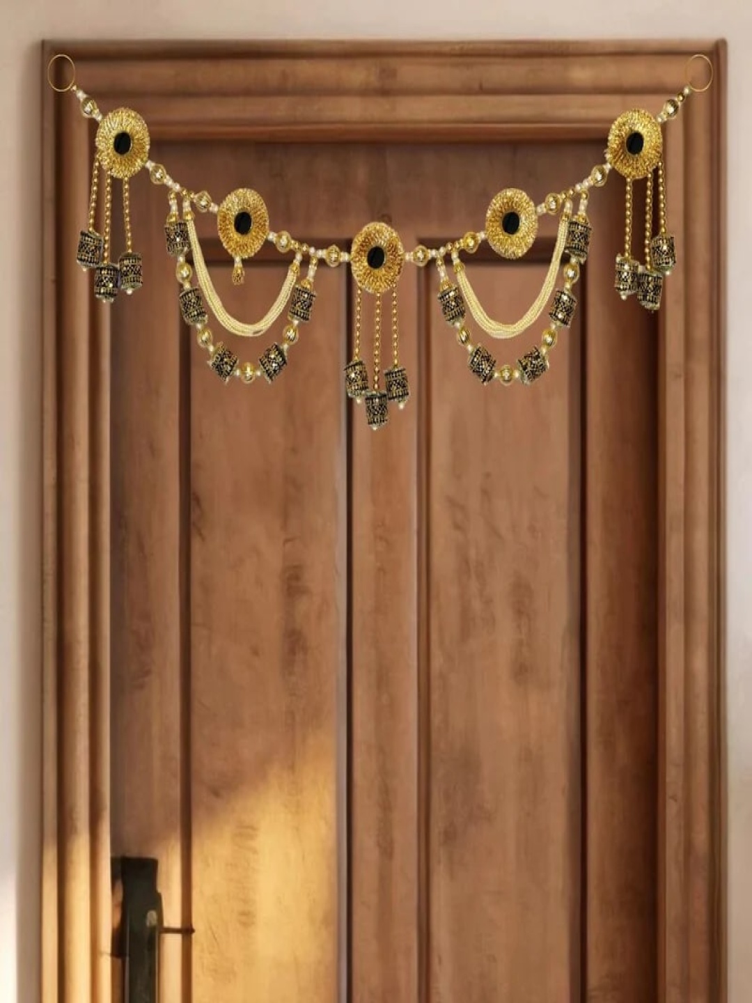 

THE HOME CO. Gold Hanging Pearl Toran With Gota Mirror
