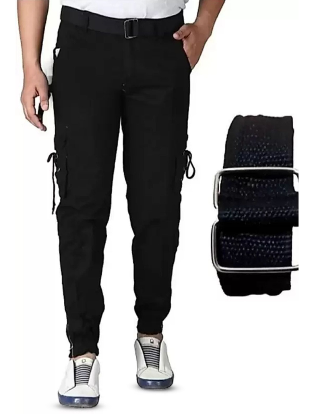 

COMFITS Men Classic Straight Fit Cargos Trousers, Black