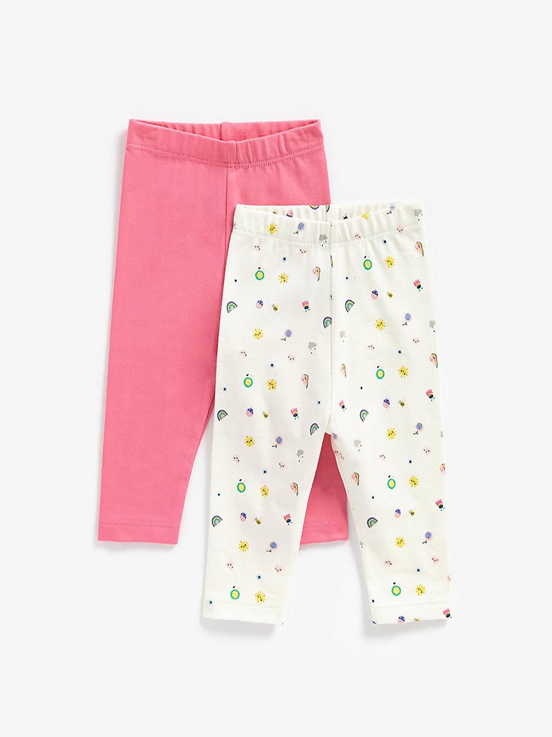 

mothercare Infant Girls Pack Of 2 Printed Ankle Length Leggings, White