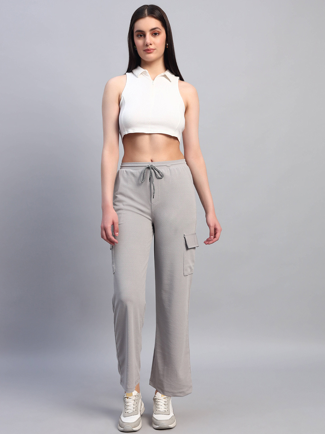 

DIZON Women Original Straight Fit Mid-Rise Cargo Trouser, Grey