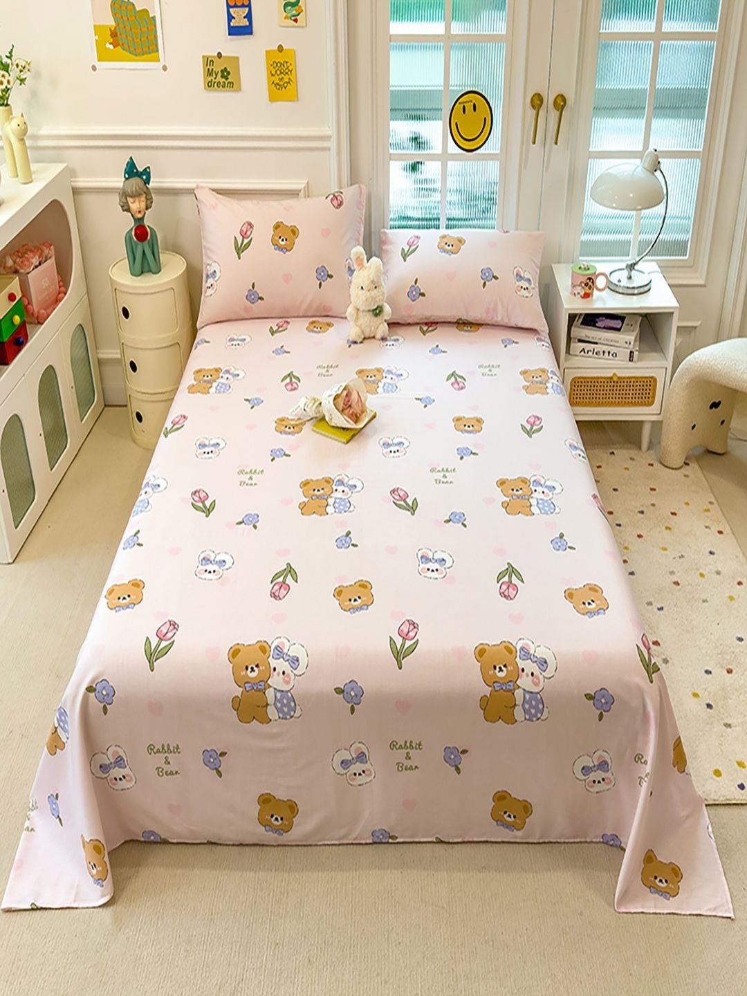 

JC HOME Pink & Blue Printed Pure Cotton 140TC King Bedsheet Set - 2.30 m x 2.50 m (