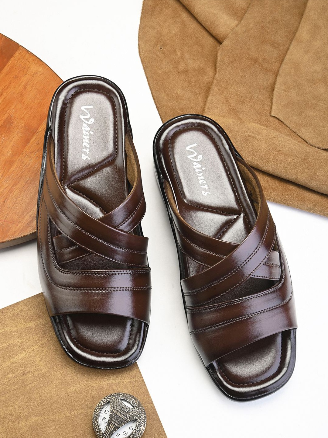 

WAINERS Heritage Tread Men Leather Comfort Sandals, Brown