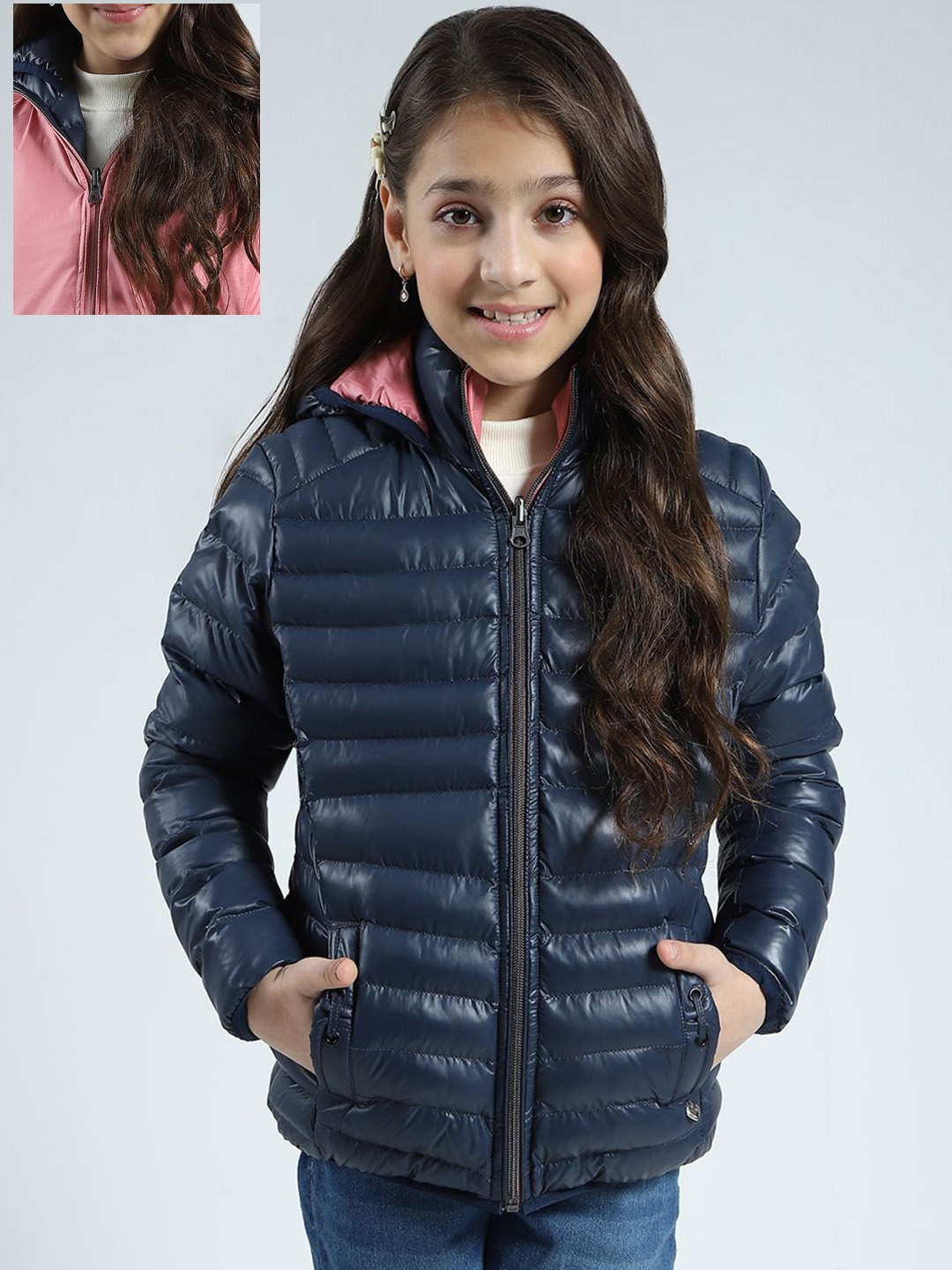 

Monte Carlo Girls Solid Reversible Puffer Jacket, Navy blue