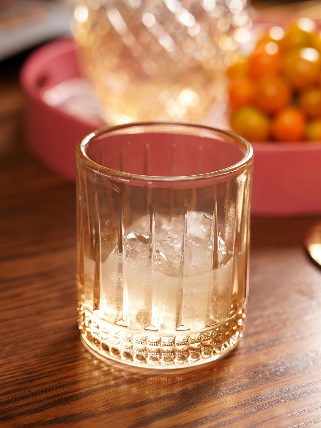 

Pure Home and Living Gold Toned 2 Pieces Diamond Textured Whiskey Bar Glass