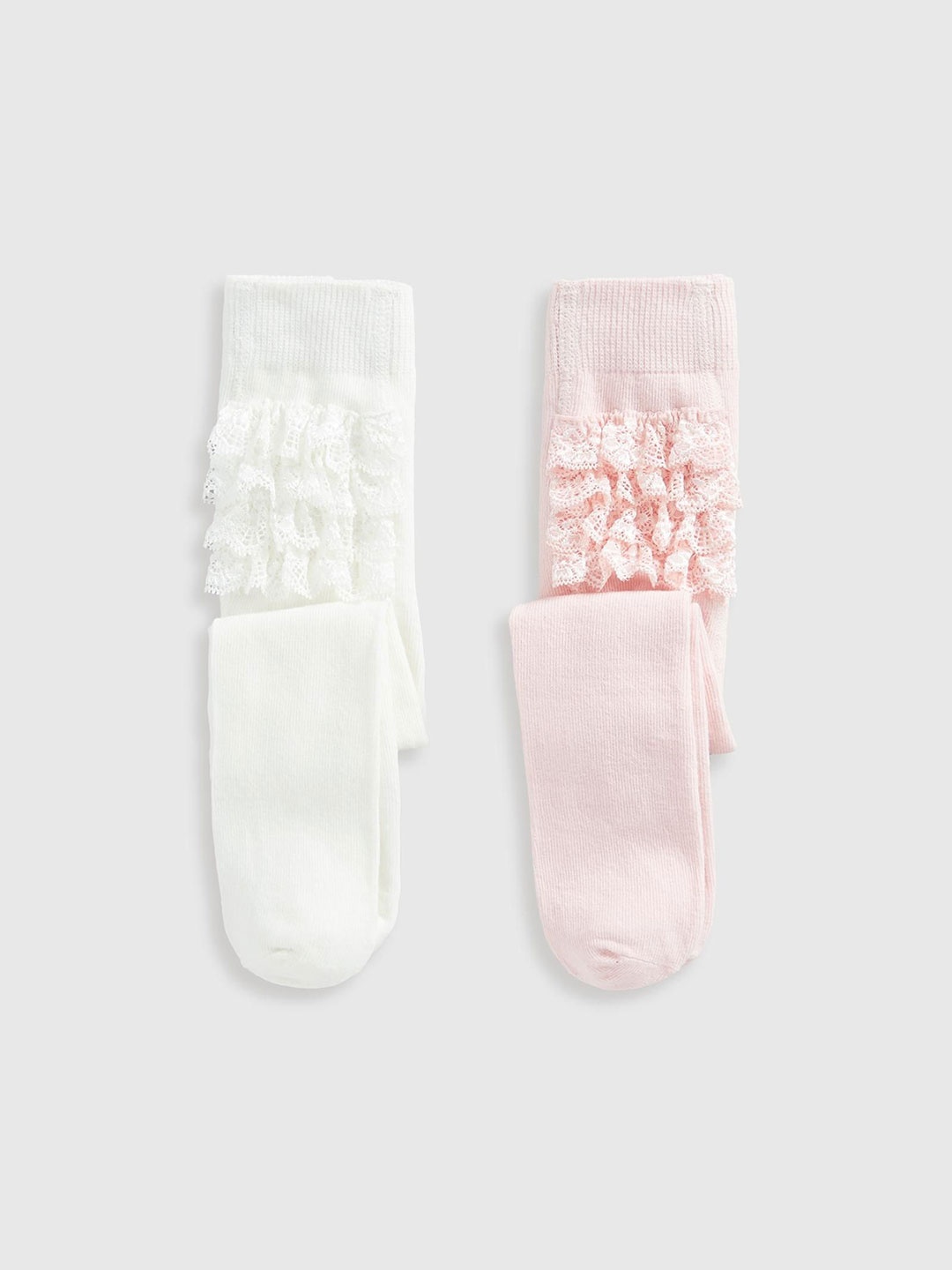 

mothercare Girl Pack Of 2 High Rise Ankle Length Frilly Tights, Pink