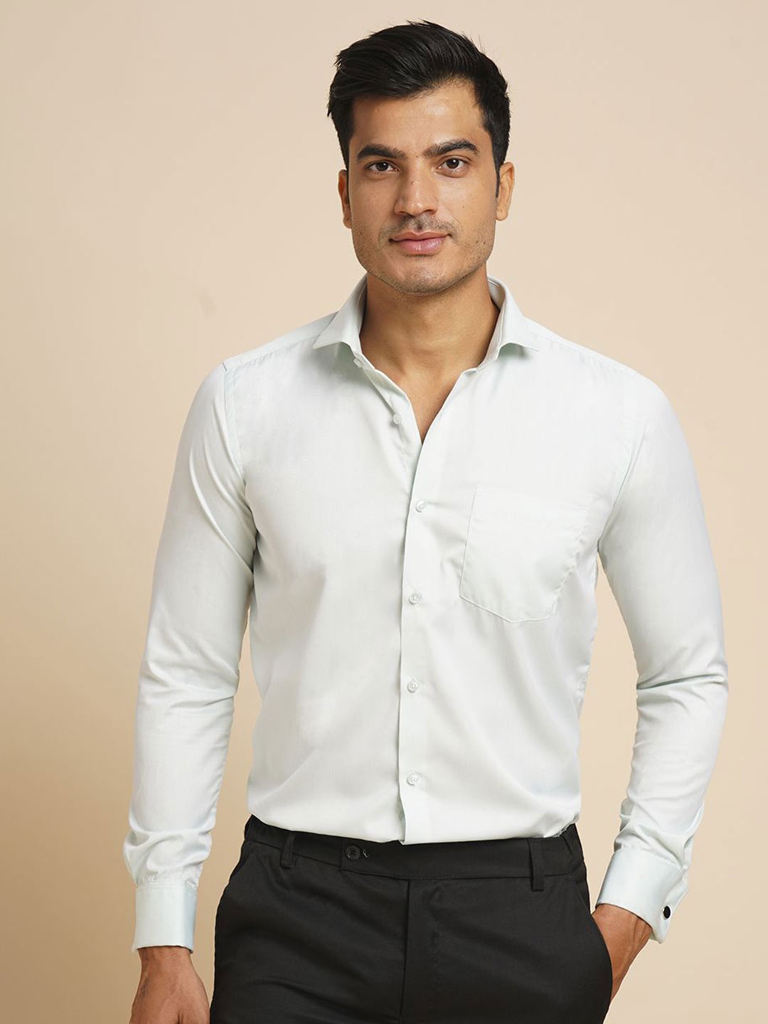 

John Philips Men India Slim Fit Spread Collar Solid Formal Shirt, White