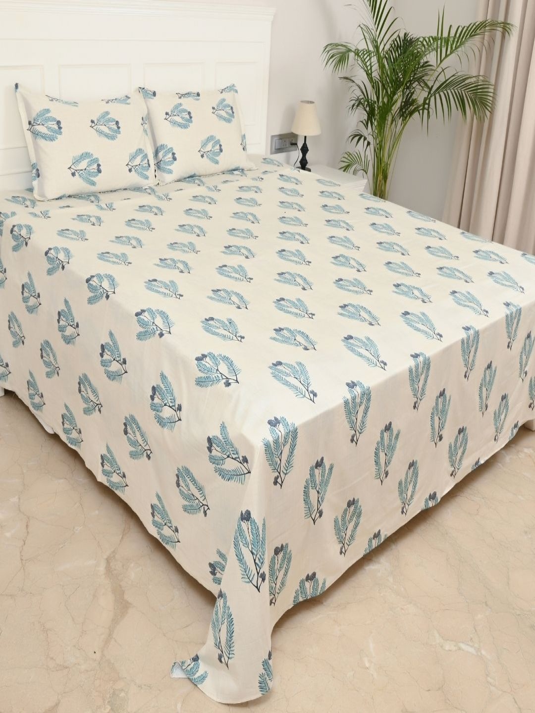 

Jaipur Weaves Teal & Beige Floral King Bedsheet with 2 Pillow Covers