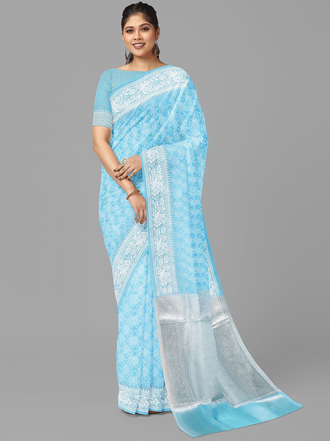

The Chennai Silks Woven Design Zari Sambalpuri Saree, Blue