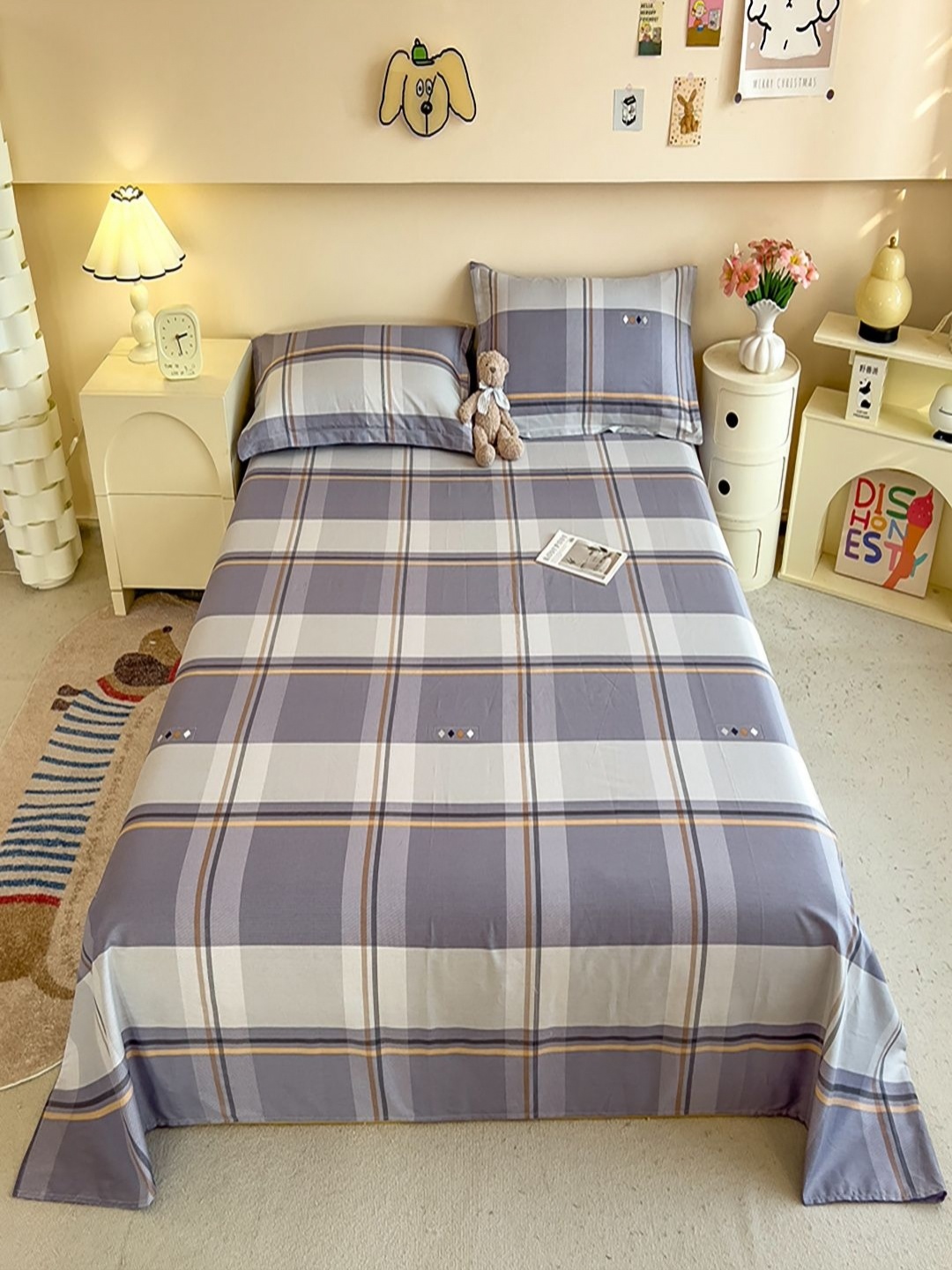 

JC HOME Grey & Olive Green Graphic Printed 220 TC Cotton King Bedsheet Set 2.5 m x 2.3 m
