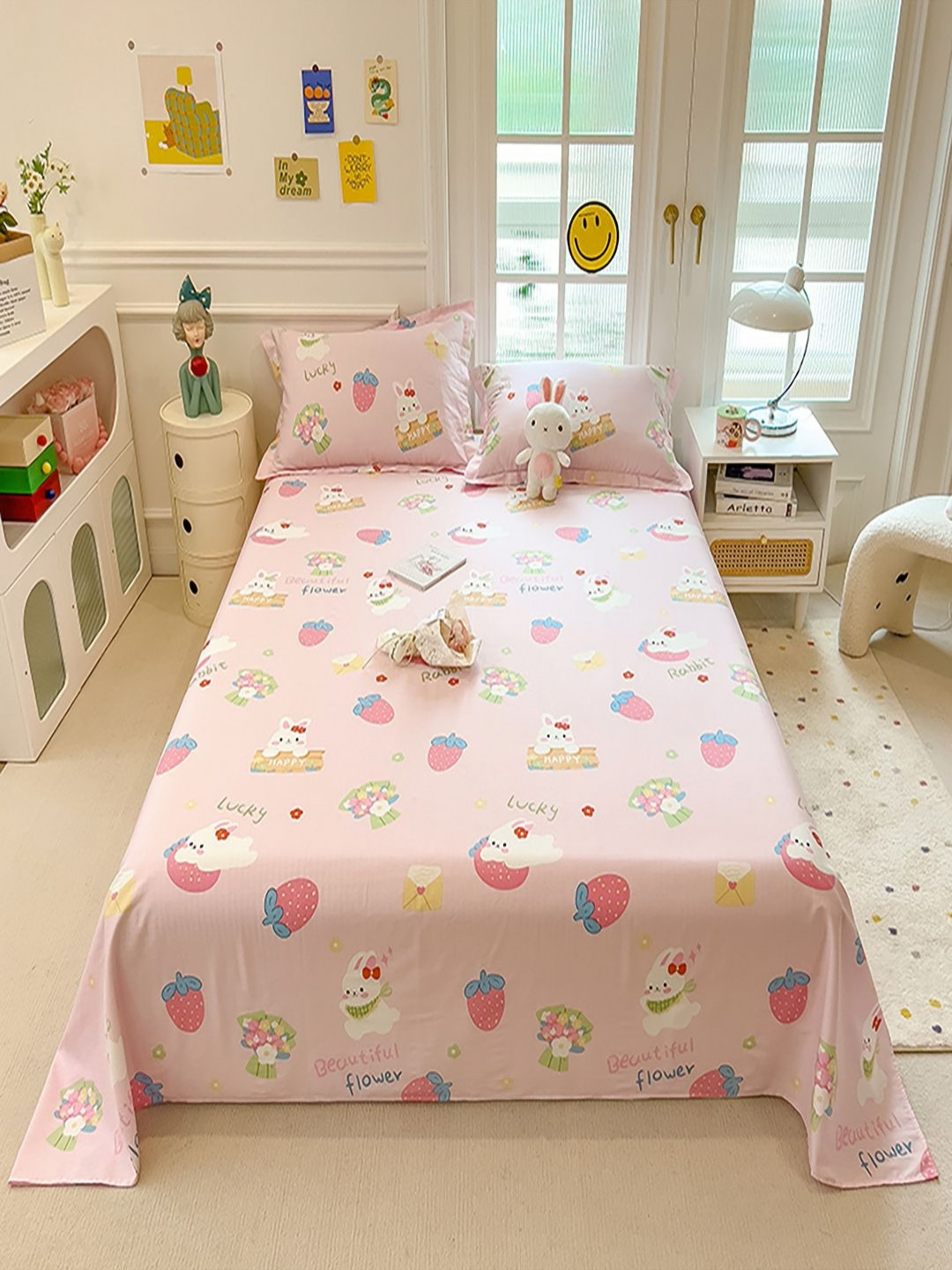 

JC HOME Pink & White Printed Cotton 220 TC Queen Size Bedsheet Set 1.80 m x 2.30 m