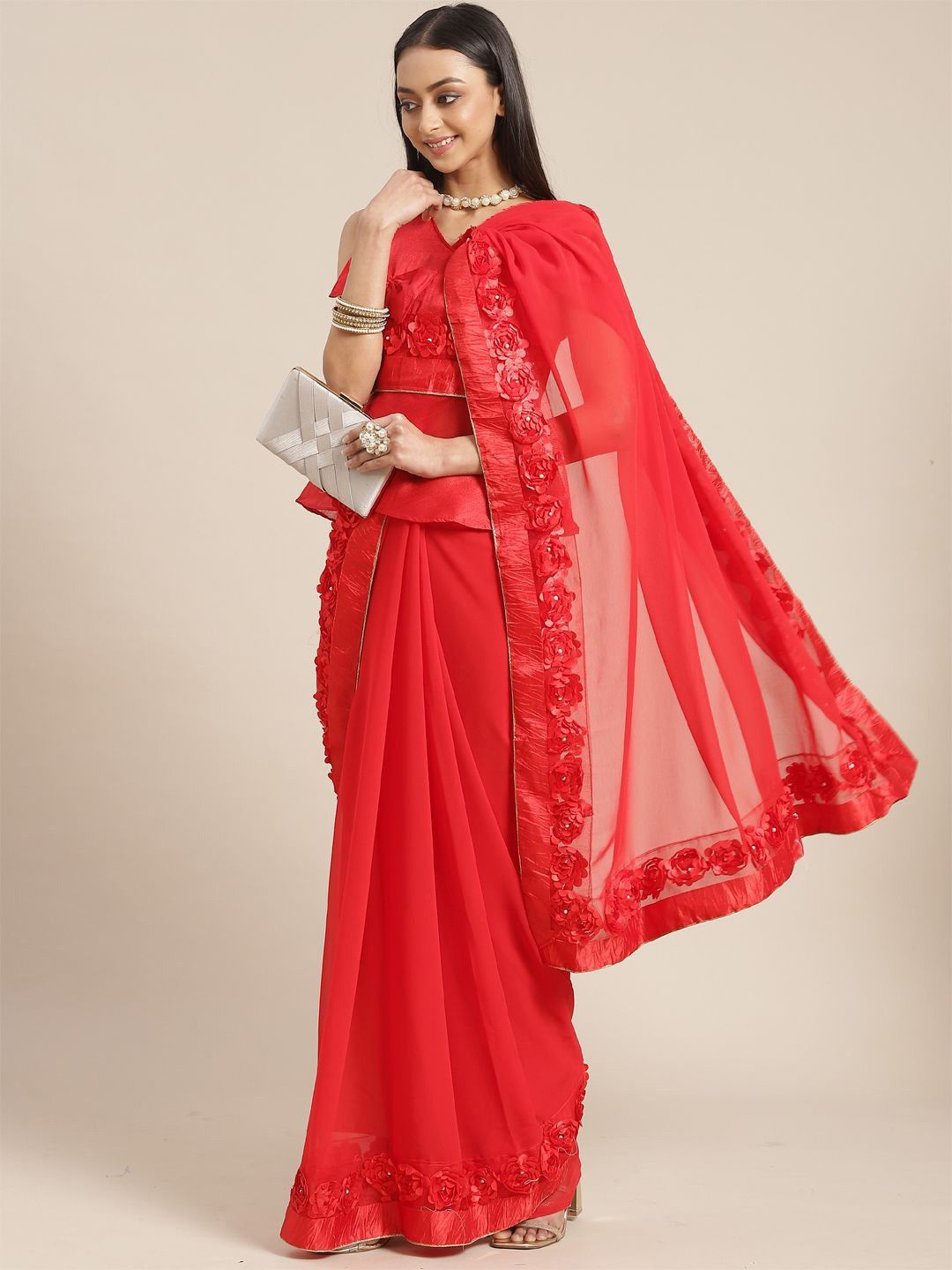 

RAJGRANTH Pure Georgette Saree, Red