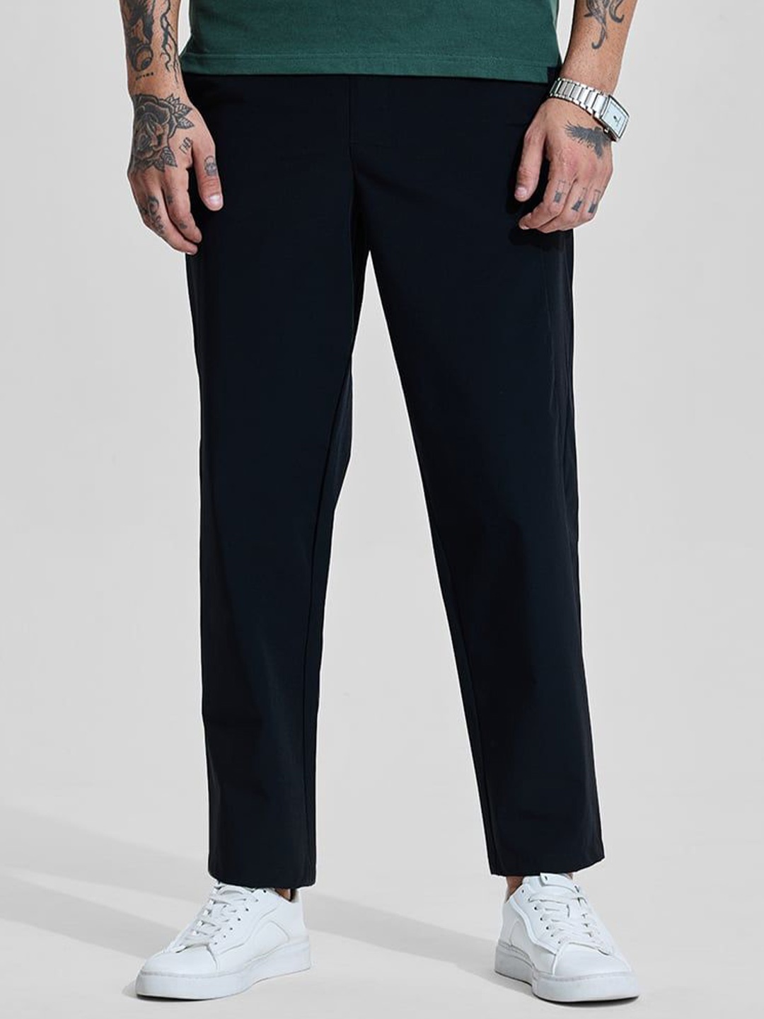 

Snitch Men Smart Slim Fit Mid-Rise Trouser, Black