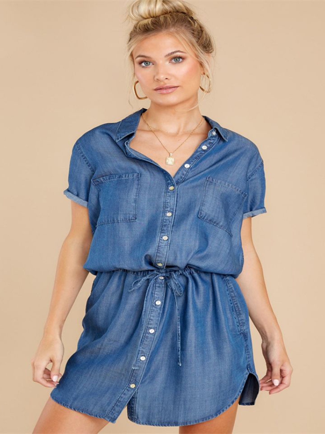 

StyleCast Shirt Collar Denim Shirt Dress, Navy blue