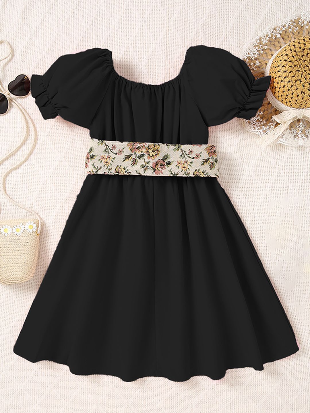 

INCLUD Girls Puff Sleeve Fit & Flare Dress, Black