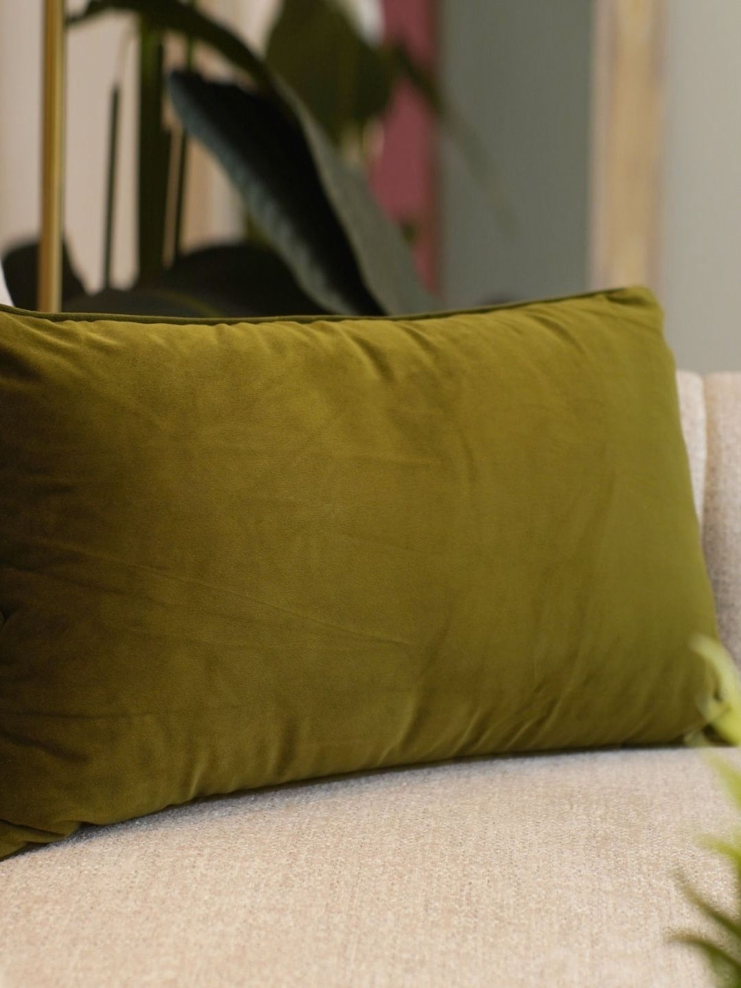 

WOODEN STREET Olive Green Velvet Rectangle Cushion Covers