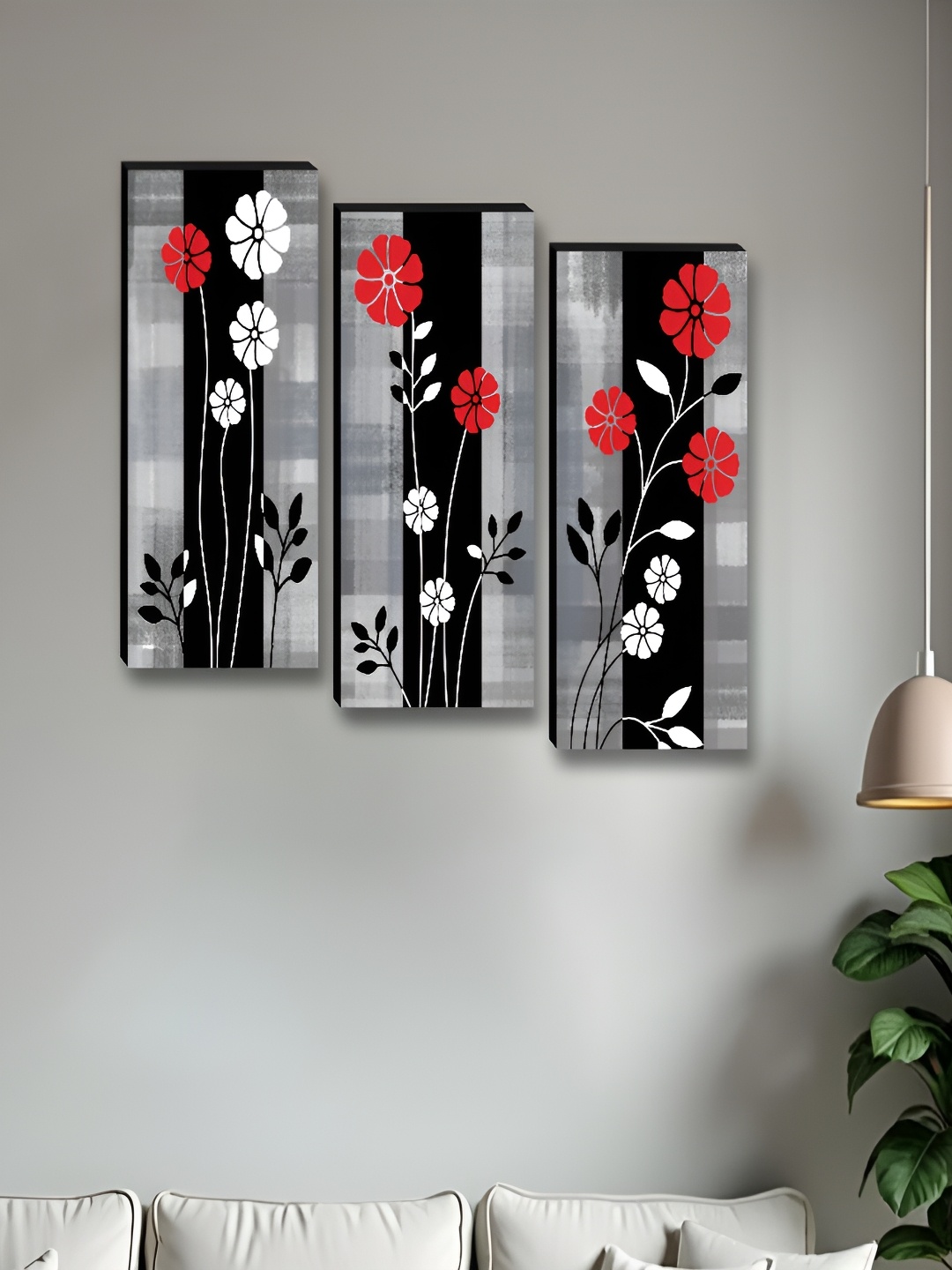 

Myntra Elegant Homes Grey & Black 3 Pieces Floral & Botanical Wooden Wall Art