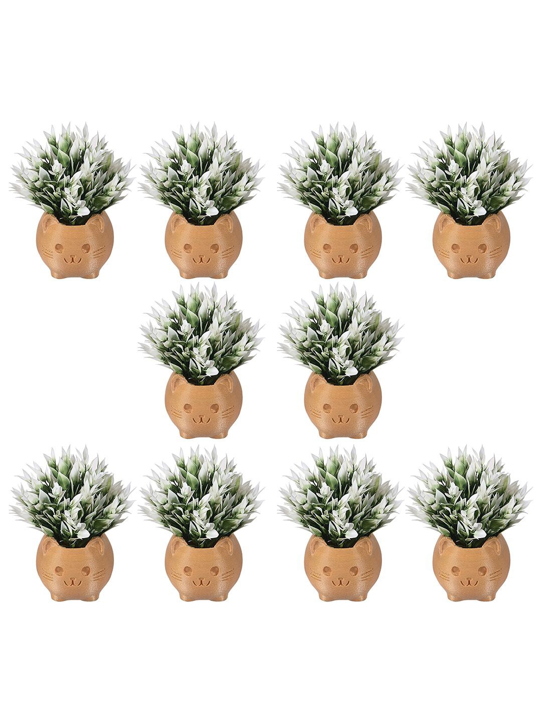

Kuber Industries Gold-Toned & Green 10 Pieces Artificial Flower With Pot