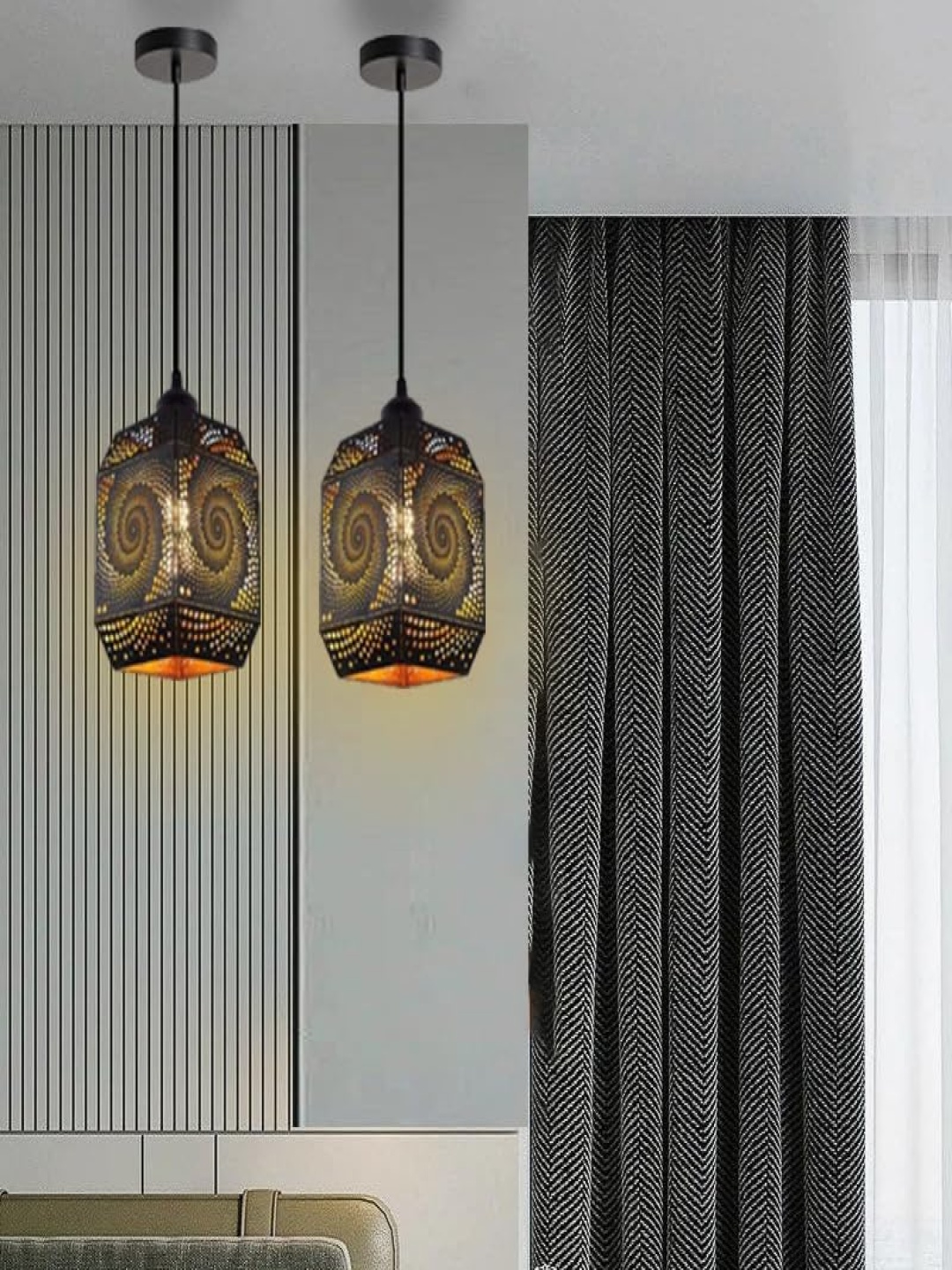 

GAUVIK Black Printed Glass Ceiling Lamp