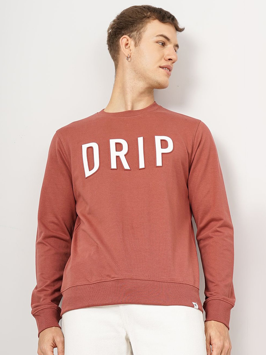 

Genoa Men Printed Round Neck Long Sleeves Pullover Sweatshirt, Rust