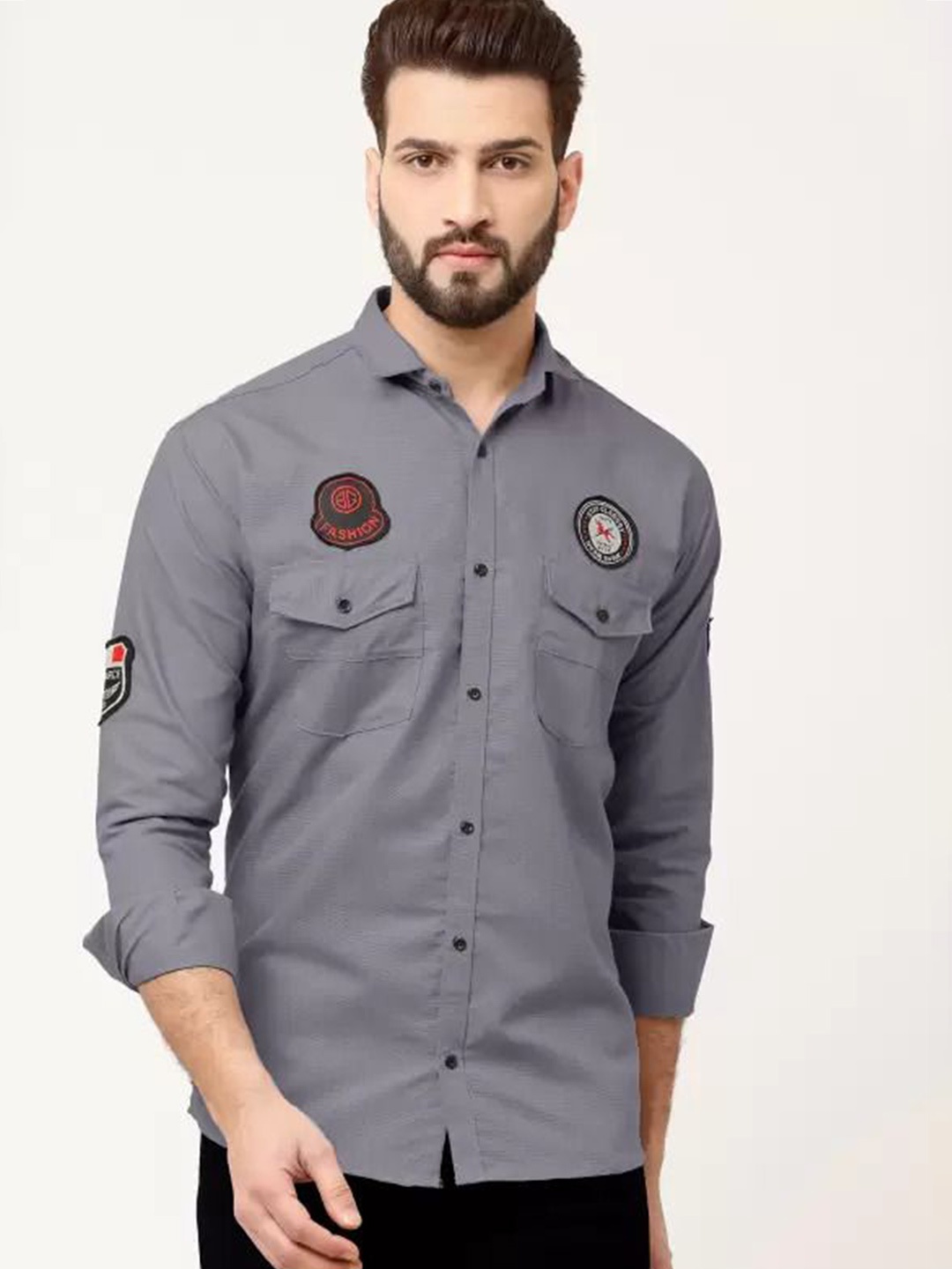 

GREENFLAIR Men Classic Fit Spread Collar Solid Casual Shirt, Grey