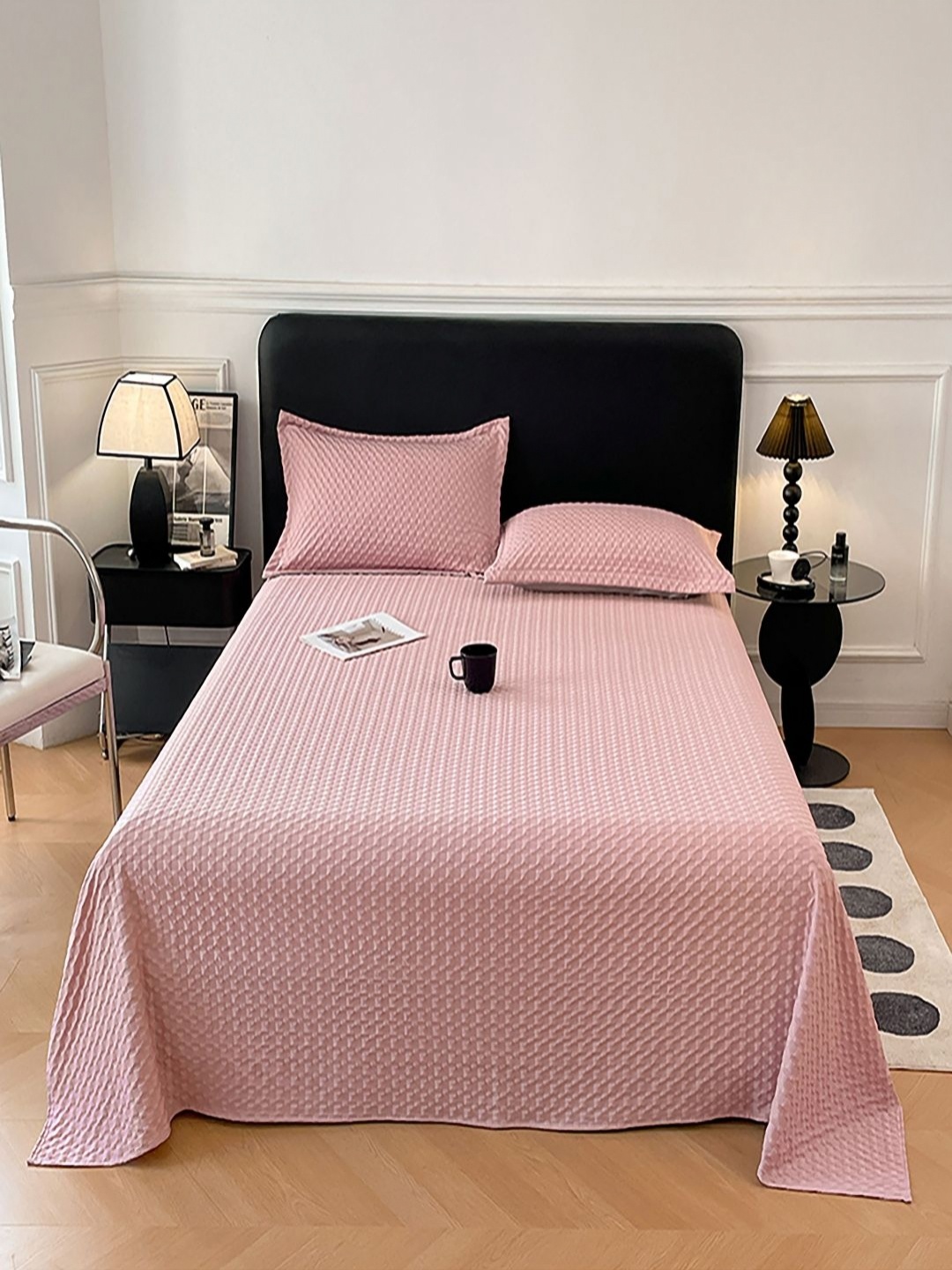 

JC HOME Pink Geometric Textured 150 TC Double Queen Bedsheet Set 2 m x 2.30 m