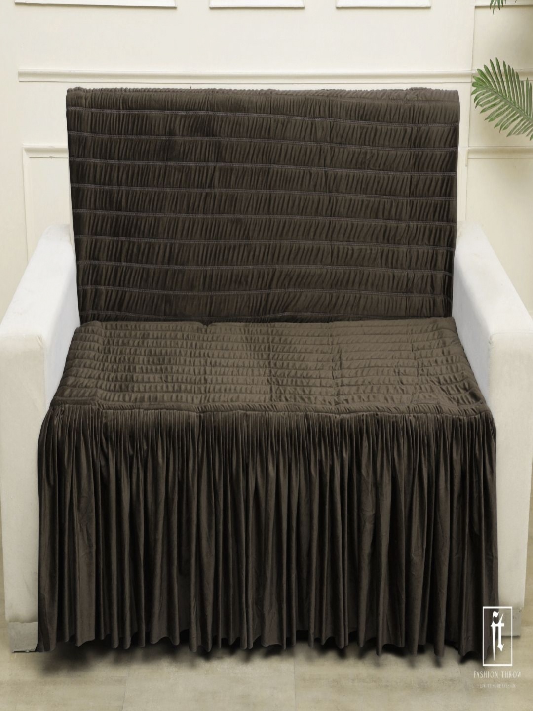 

Fashion Throw Coffee Brown Self Design Velvet 3 Seater Sofa Cover
