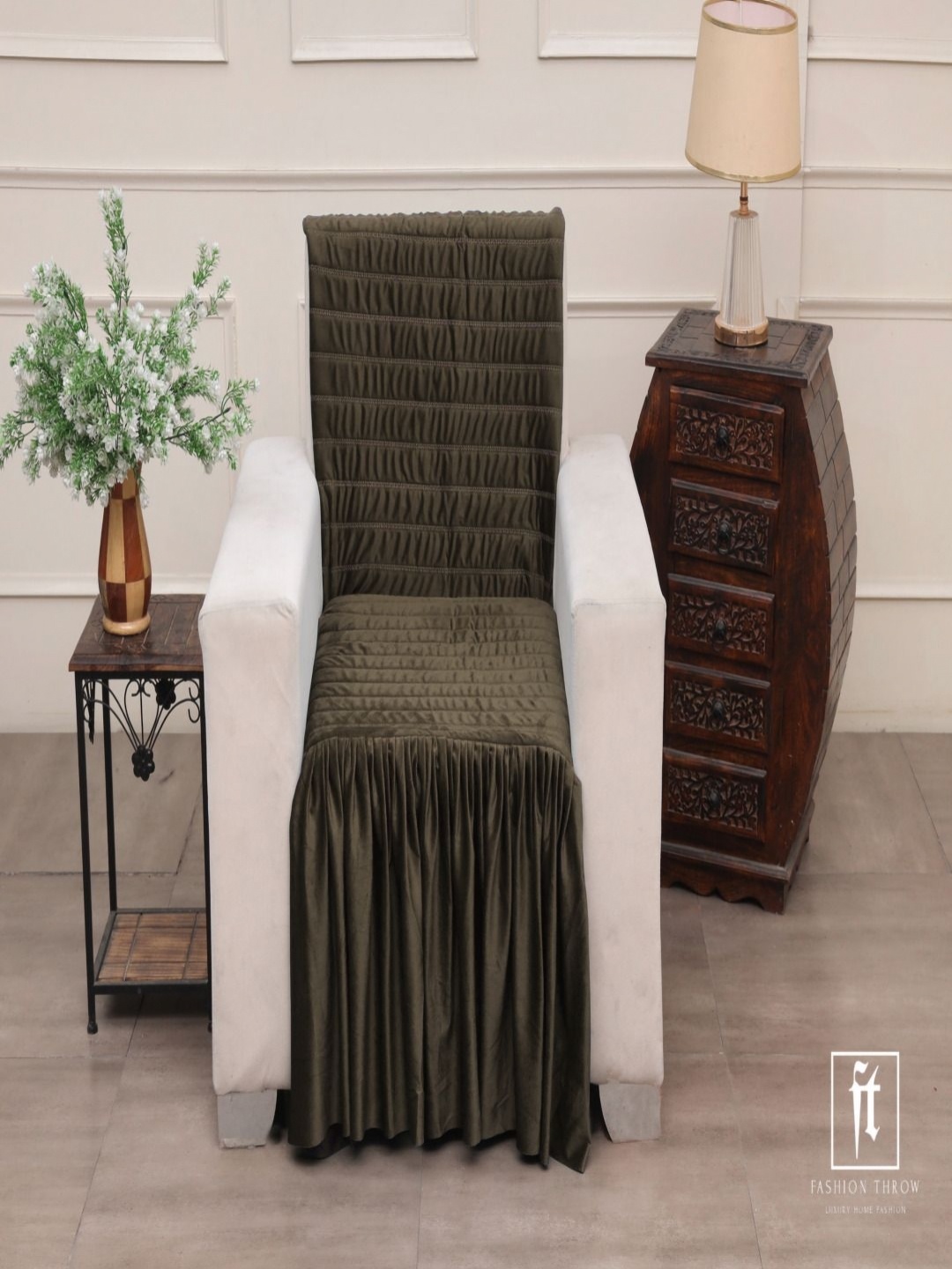 

Fashion Throw Coffee Brown Self Design Velvet 1 Seater Sofa Cover