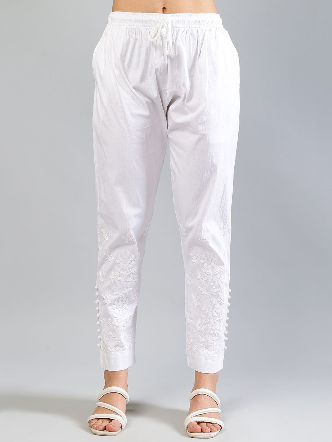 

Seva Chikan Women Ethnic Motifs Embroidered Handloom Ethnic Palazzos, White