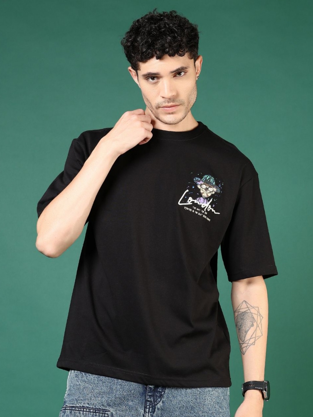 

V-Mart Men Graphic Printed Round Neck Cotton Relaxed Fit T-shirt, Black