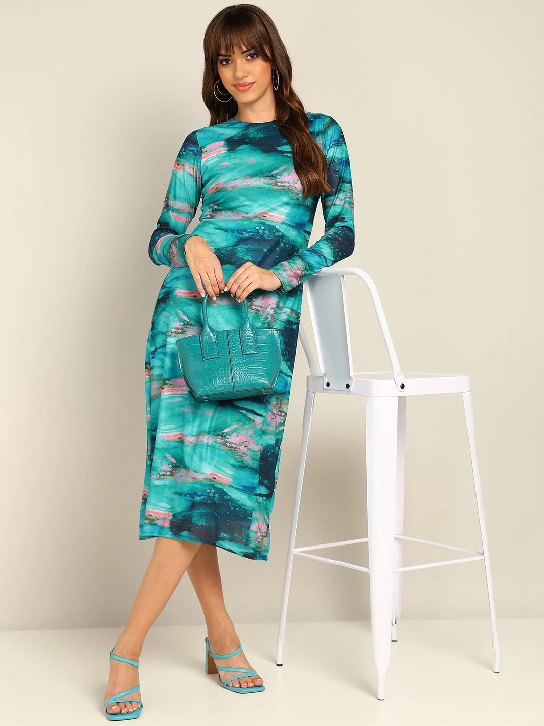 

all about you Abstract Printed Crepe A-Line Midi Dress, Blue