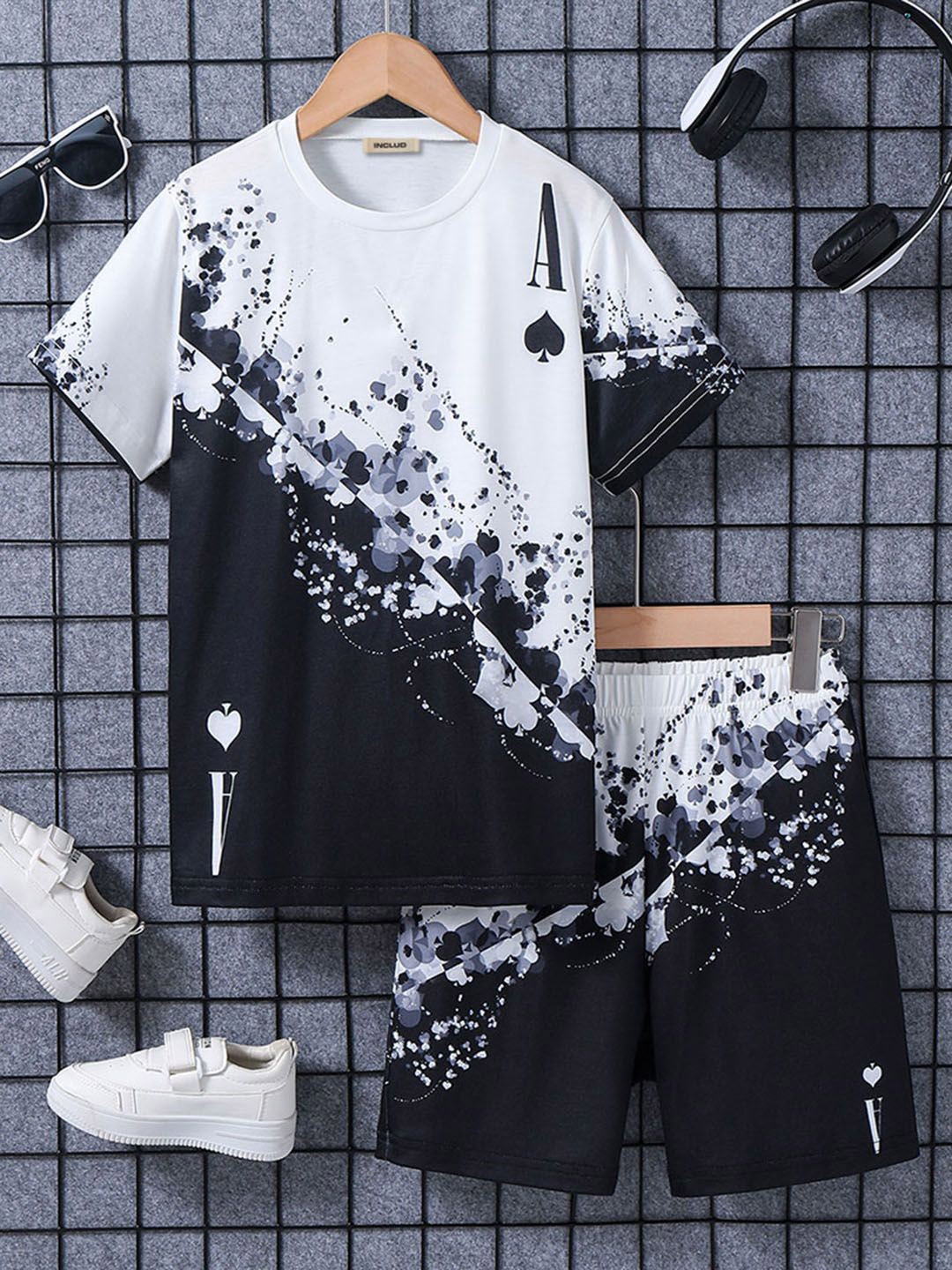 

INCLUD Boys Abstract Printed T-shirt with Shorts, Black